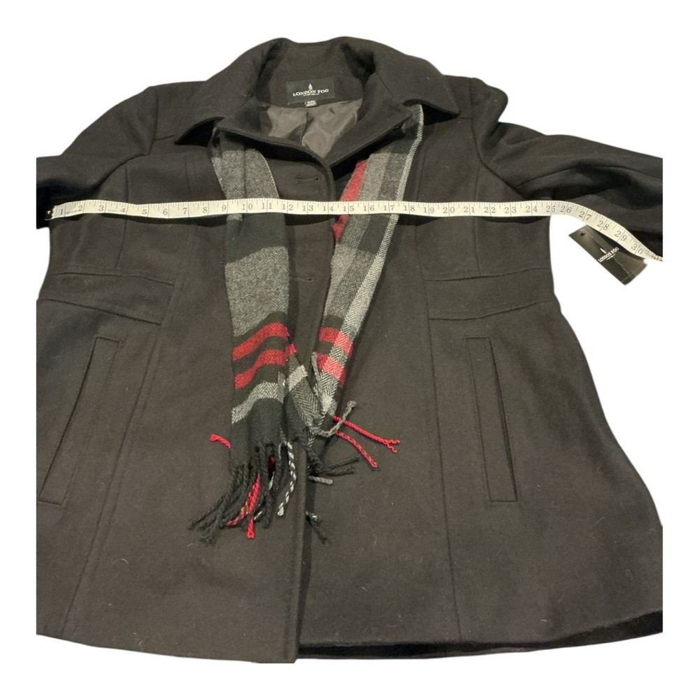 NWT London Fog Women’s Wool-Blend Peacoat Jacket XXL with Plaid Scarf – Black - Picture 3 of 7